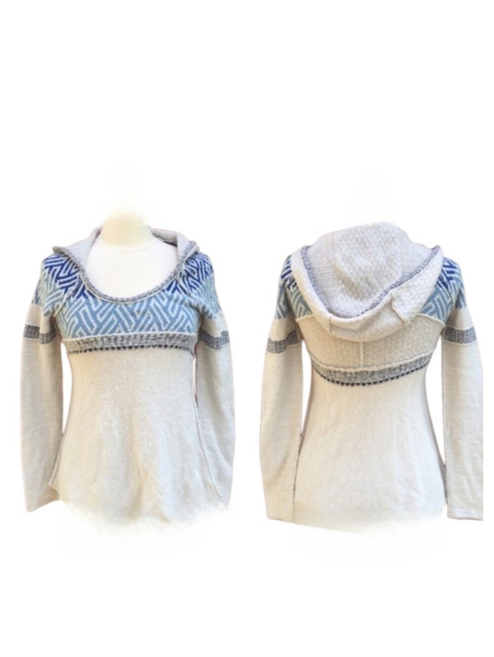 FREE PEOPLE Oatmeal Blue Wool Blend Sweatwr Hoodie Small Urban Outfitters